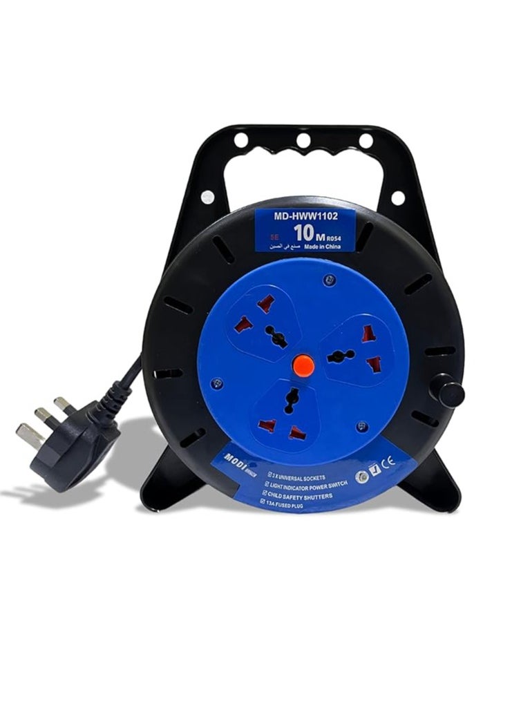 MODI - Retractable 3 Way Extension Cord Reel - 10m | Cable Reel with Power Button for Home, Office | 2000 Watts Power Extension (10M) - Image 1