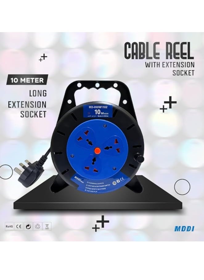 MODI - Retractable 3 Way Extension Cord Reel - 10m | Cable Reel with Power Button for Home, Office | 2000 Watts Power Extension (10M) - Image 1