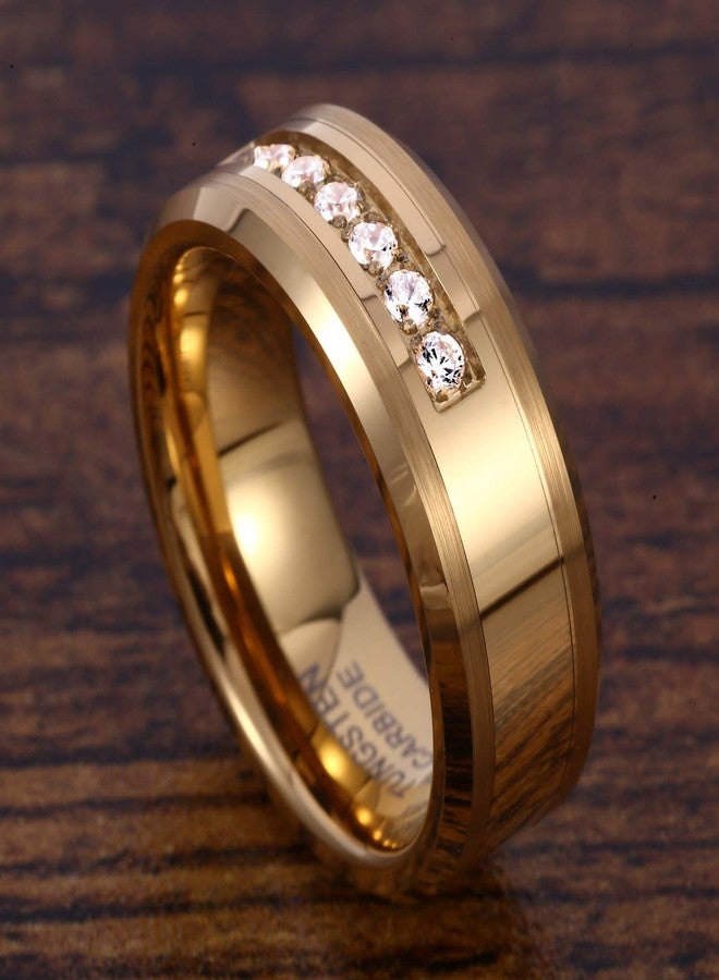 Fashion Month Mens Womens 8mm Tungsten Carbide 18k Gold Ring Fashion Luxury Zircon Wedding Couple Engagement CZ Band Size 7 - Image 2