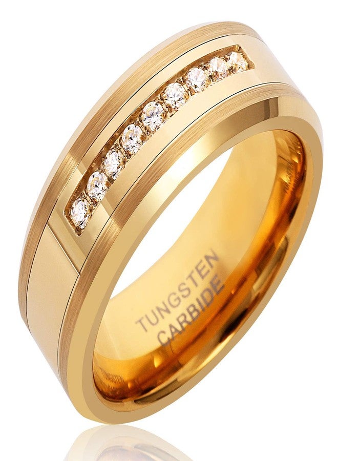 Fashion Month Mens Womens 8mm Tungsten Carbide 18k Gold Ring Fashion Luxury Zircon Wedding Couple Engagement CZ Band Size 7 - Image 1