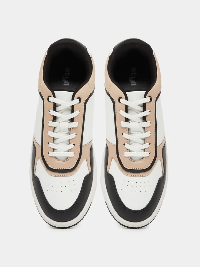 Styli Styli Color Block Low Top Lace-Up Court Sneakers