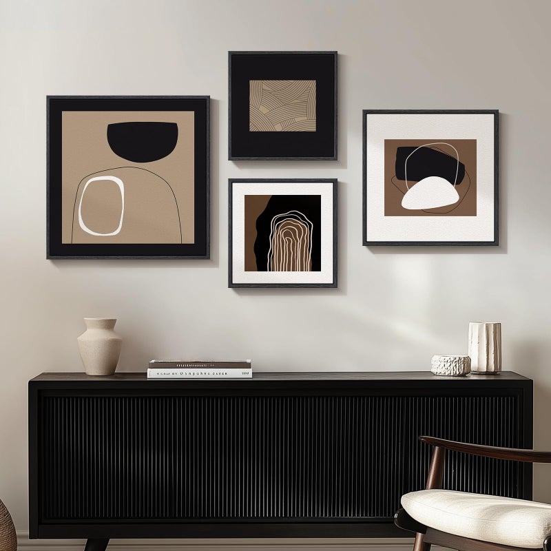 Cuspin Framed Neutral Abstract Wall Art for Living Room, 4 Piece Modern Black Brown Geometric Canvas Paintings Artwork for Walls-Minimalist Pictures for Hallway Dining Room Bedroom Office Wall Decor - Image 4