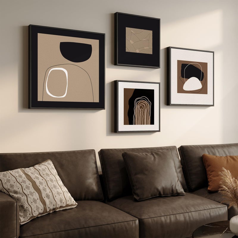Cuspin Framed Neutral Abstract Wall Art for Living Room, 4 Piece Modern Black Brown Geometric Canvas Paintings Artwork for Walls-Minimalist Pictures for Hallway Dining Room Bedroom Office Wall Decor - Image 1