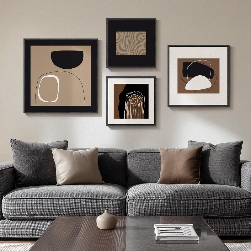 Cuspin Framed Neutral Abstract Wall Art for Living Room, 4 Piece Modern Black Brown Geometric Canvas Paintings Artwork for Walls-Minimalist Pictures for Hallway Dining Room Bedroom Office Wall Decor - Image 2