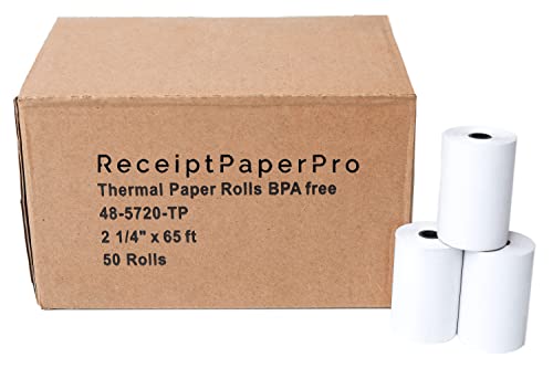 ReceiptPaperPro 2 1/4” x 65 ft Thermal Paper Receipt Rolls, fits Ingenico 3500 5000 Verifone t650 Pax a920, 50 Rolls/Case - Image 1