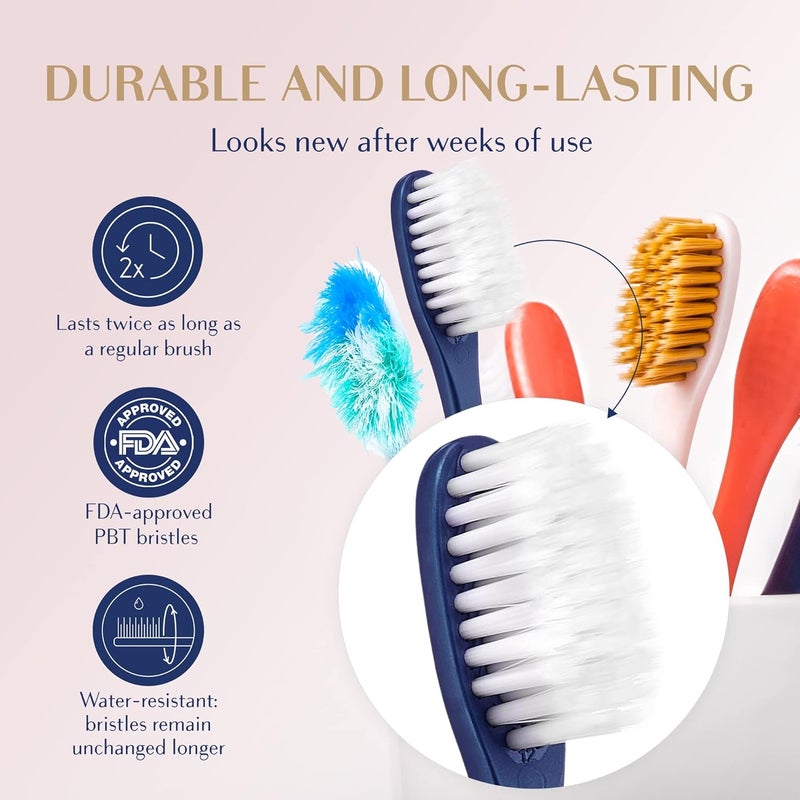 Royal Denta فرشاة أسنان ناعمة جدًا للبالغين، بشعيرات ناعمة للغاية، فرشاة يدوية مزودة بشعيرات ذات طول مزدوج مدمجة بجزيئات الفضة للأسنان واللثة الحساسة، تزيل البلاك بلطف، مصنوعة في كوريا (لون أزرق) - Image 5