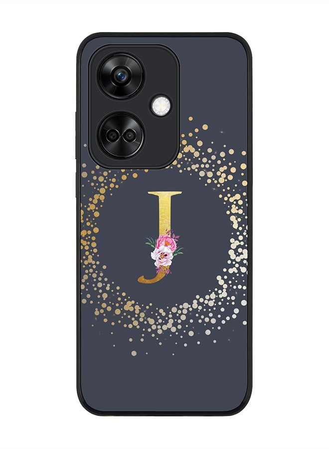 Stylizedd Rugged Black Edge case for OnePlus Nord CE3 Slim fit Phone Case Cover- Custom Monogram Initial Letter Floral Pattern Alphabet - J (Grey) - Image 1