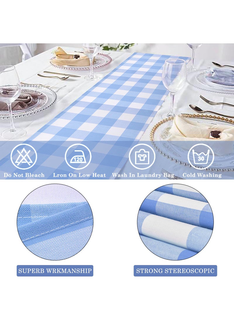 yuboo yuboo Light Blue and White Gingham Table Runner 72 inches Long  Buffalo Plaid Check Table Cloth Party Suppliers for Farmhouse Rustic Birthday Wedding Holiday Party Decoration Easter Spring Table Decor  - Image 5