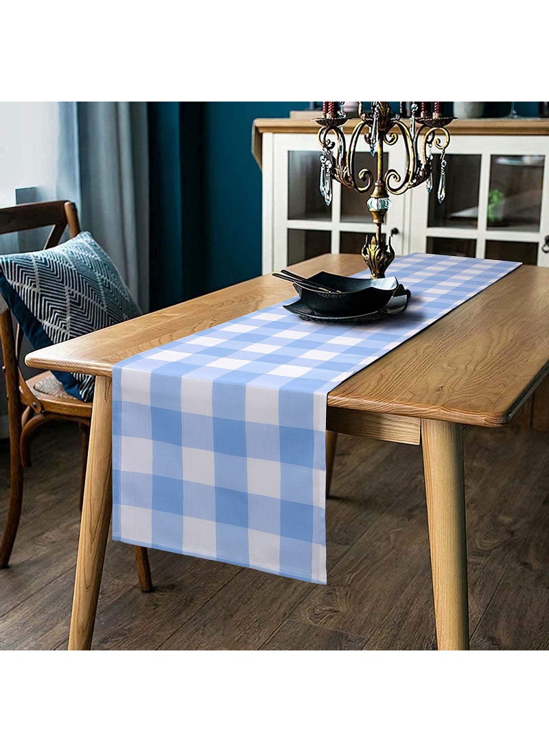 yuboo yuboo Light Blue and White Gingham Table Runner 72 inches Long  Buffalo Plaid Check Table Cloth Party Suppliers for Farmhouse Rustic Birthday Wedding Holiday Party Decoration Easter Spring Table Decor  - Image 2