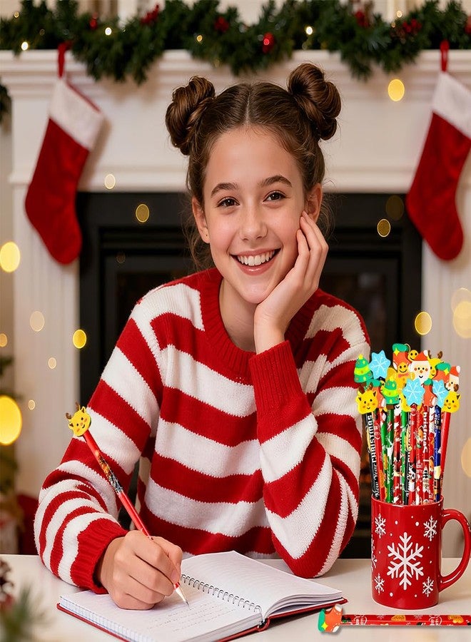 BAISDY 36Pcs Christmas Pencils Bulk, Snowman Christmas Tree Snowflake Gingerbread Man Pencil with Erasers Top - Image 4