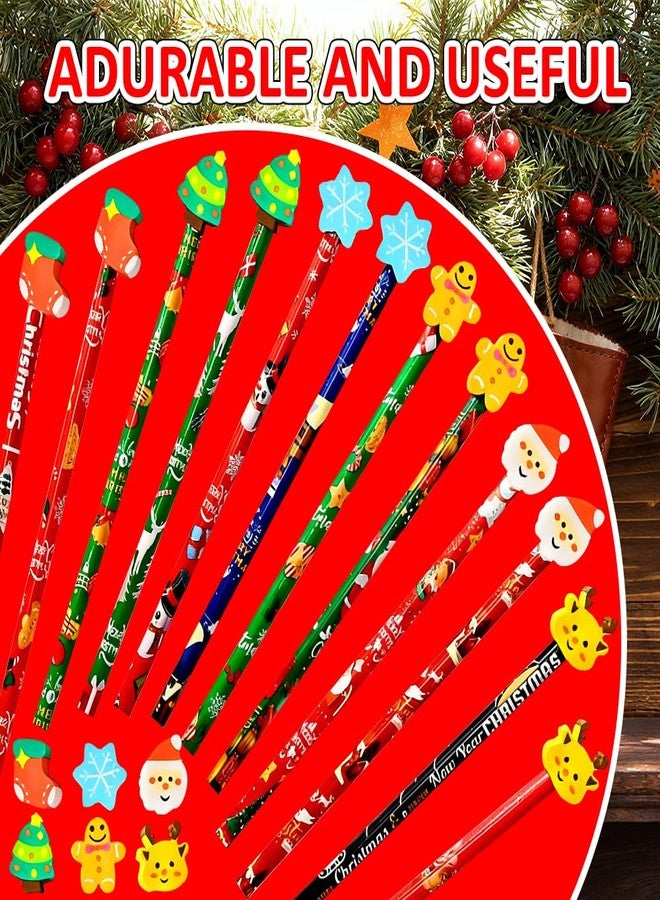 BAISDY 36Pcs Christmas Pencils Bulk, Snowman Christmas Tree Snowflake Gingerbread Man Pencil with Erasers Top - Image 3