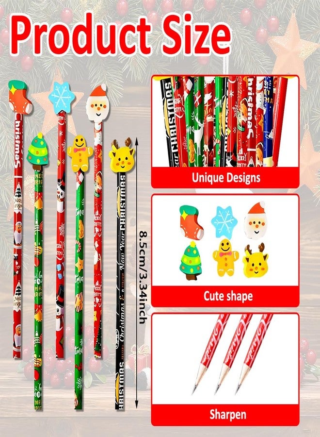 BAISDY 36Pcs Christmas Pencils Bulk, Snowman Christmas Tree Snowflake Gingerbread Man Pencil with Erasers Top - Image 2