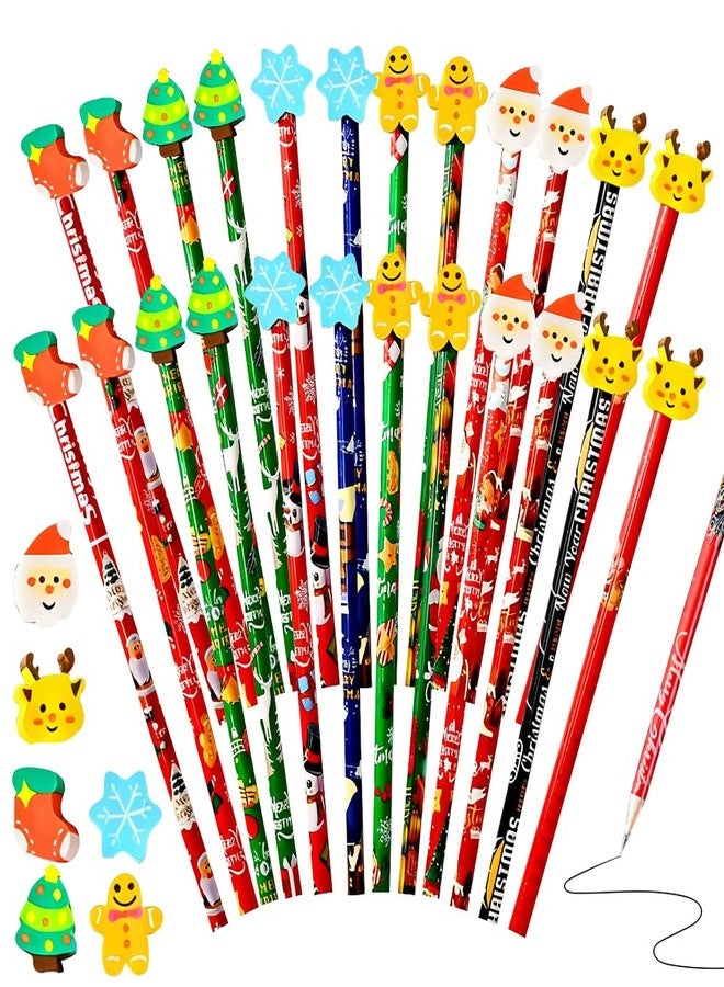 BAISDY 36Pcs Christmas Pencils Bulk, Snowman Christmas Tree Snowflake Gingerbread Man Pencil with Erasers Top - Image 1