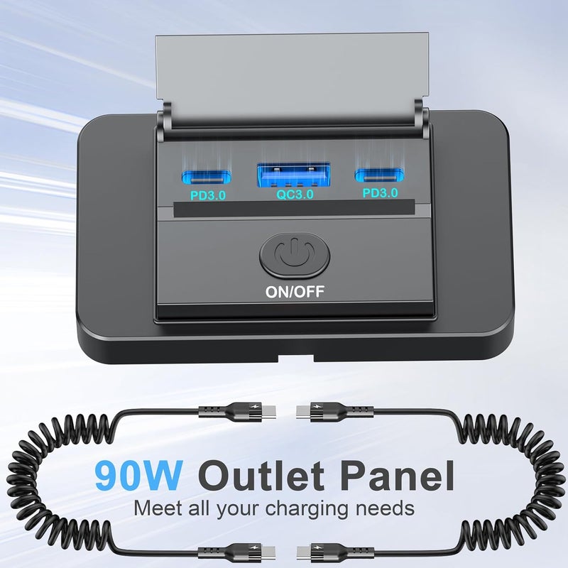 Ouffun 2 Pack 90W 12 Volt USB Outlet Panel Wall Mount Dual 36W PD & QC3.0 18W Car USB Port Charger Socket with Dual 65W USB C Cable for Car Bus RV Truck - Image 2