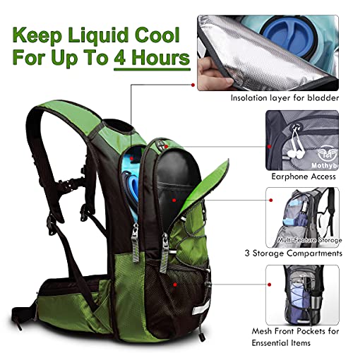 Mothybot Insulated Hydration Backpack Pack with 3L BPA Free Leak Proof Water Bladder, Large Storage Lightweight Hiking Daypack with Waist Pouches & Cooler Layer, for Running, Biking, Camping, Festival - Image 2