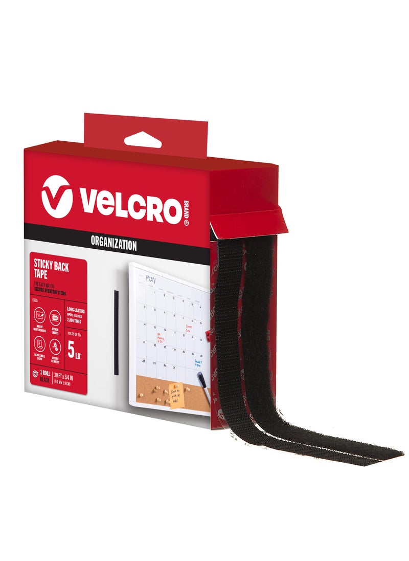 VELCRO Brand VELCRO Brand  30 ft Sticky Back Hook and Loop Fasteners  Peel and Stick Permanent Adhesive Tape Keeps Classrooms Home and Offices Organized  CuttoLength Roll  34 in Wide  Black 91137 