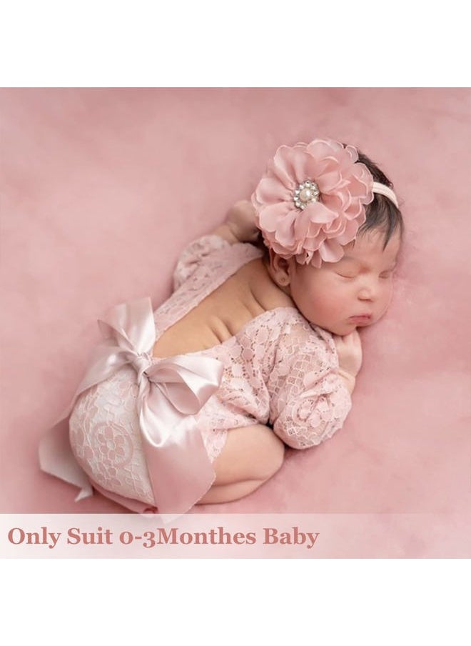 ForBaysy Infant Newborn Photography Props Girl Outfit Lace Romper with Cute Flower Headband Newborn Dress Posing Props  - Image 2