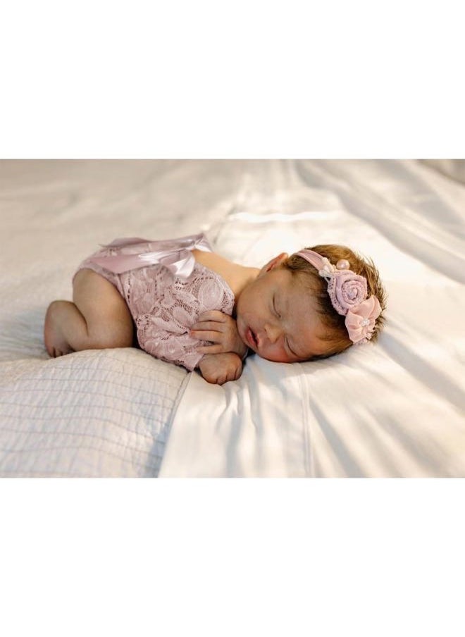 ForBaysy Infant Newborn Photography Props Girl Outfit Lace Romper with Cute Flower Headband Newborn Dress Posing Props  - Image 3