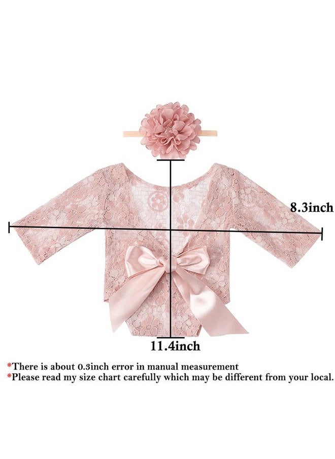 ForBaysy Infant Newborn Photography Props Girl Outfit Lace Romper with Cute Flower Headband Newborn Dress Posing Props  - Image 4