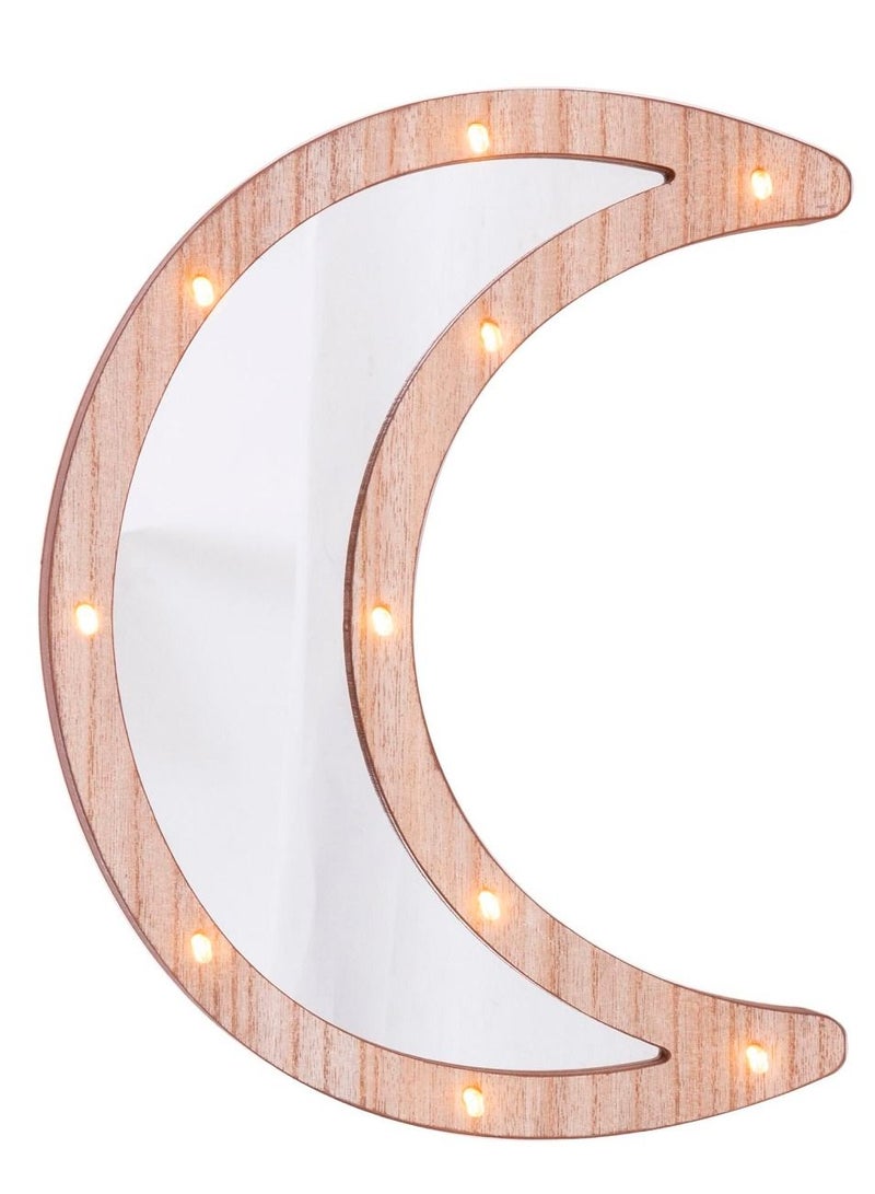 سلة مرآة على شكل هلال بإطار خشبي مع إضاءة - Image 1