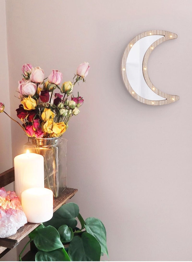 سلة مرآة على شكل هلال بإطار خشبي مع إضاءة - Image 3