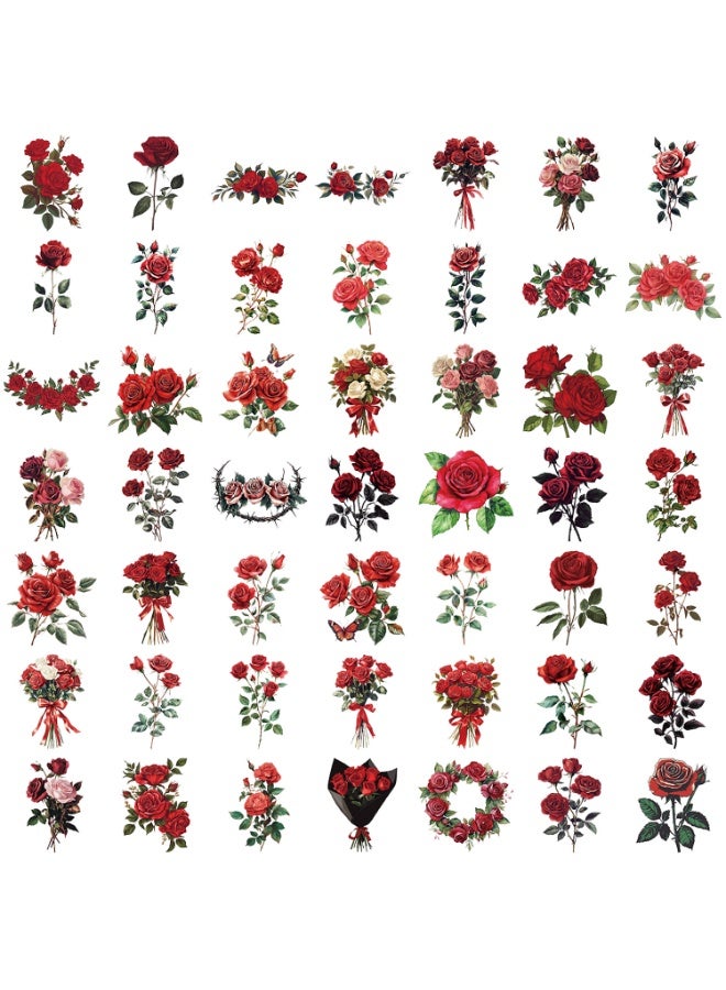 NIBEMINENT 50 Pcs Retro Red Rose Deco Kit Waterproof Stickers, High Definition Printing Bright Colors, Suitable for Laptop Skateboard Luggage Water Bottle Guitar DIY - Image 2