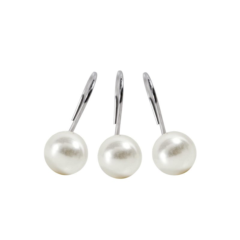 Estmy Elegant Pearl Decorative Shower Curtain Hooks Rings 12PCS Ivory Artifical Pearl and Rustproof Metal Unique Cute Shower Hooks for Country Farmhouse Shabby Chic Shower Curtain Bathroom Decor