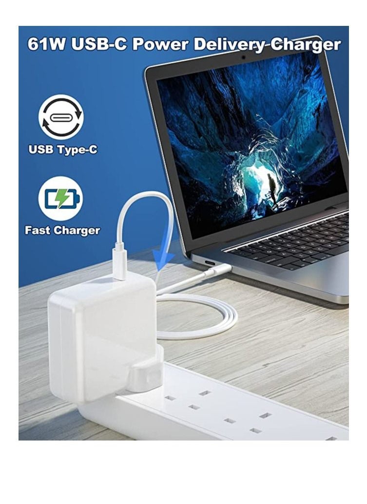 Generic - Replacement 61W USB-C Power Adapter Compatible 13" 12 Apple MacBook Pro Air IPad Fast Charger 2017 2018 2019 2020 2021 With Type-C Date Cable - Image 1