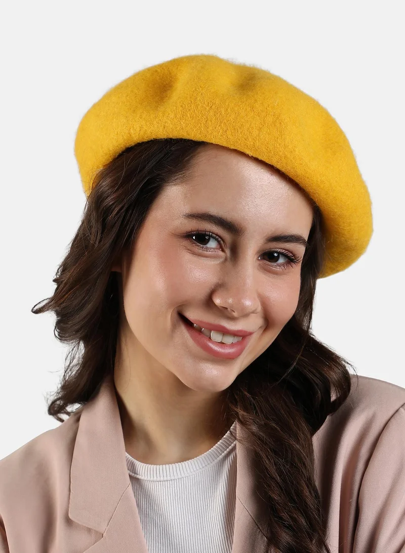 Haute Sauce Haute Sauce Women's Solid Beret Hat For Outdoor Everyday Wear | One-Size | Yellow Colour | Solid Pattern | UV Protection | Lightweight | Packable | Casual Headwear For Women & Girls