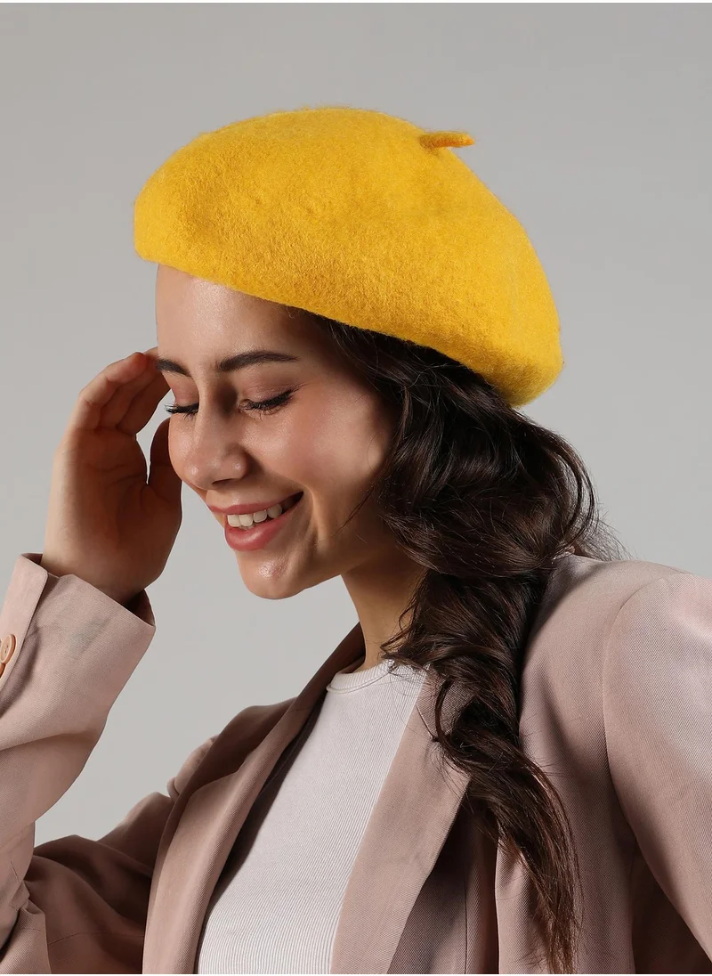 صوص هاوت Haute Sauce Women's Solid Beret Hat For Outdoor Everyday Wear | One-Size | Yellow Colour | Solid Pattern | UV Protection | Lightweight | Packable | Casual Headwear For Women & Girls