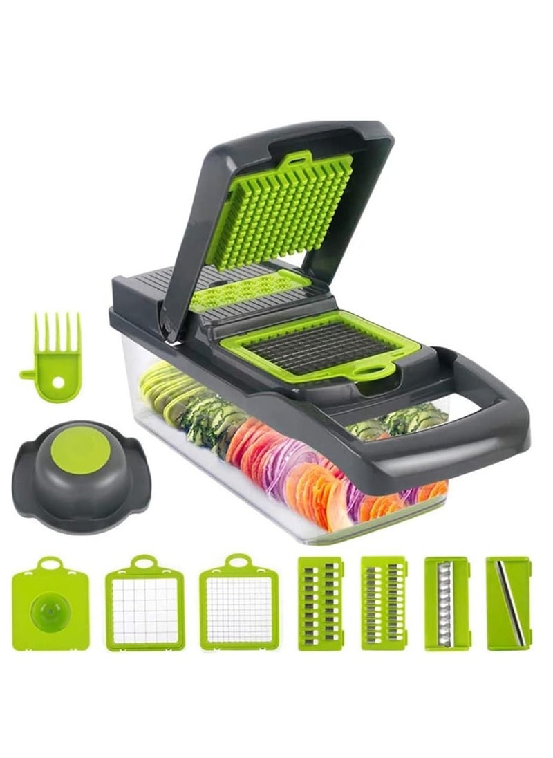 Denx Vegetable Chopper, Manual Chopper, 15 in 1 Food Chopper, 1 Main Part, with 1 Blade Kit, 1 Vegetable Box, 1 Hand Guard Garlic Paste Chopper with 1 Cleaning Brush by DINEX.  - Image 1