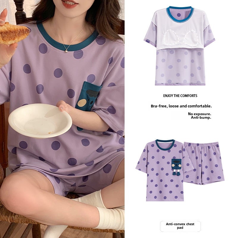 Summer Short Sleeve Pajama Set with Built-in Bra Pad for WomenH2233407 H2233407 