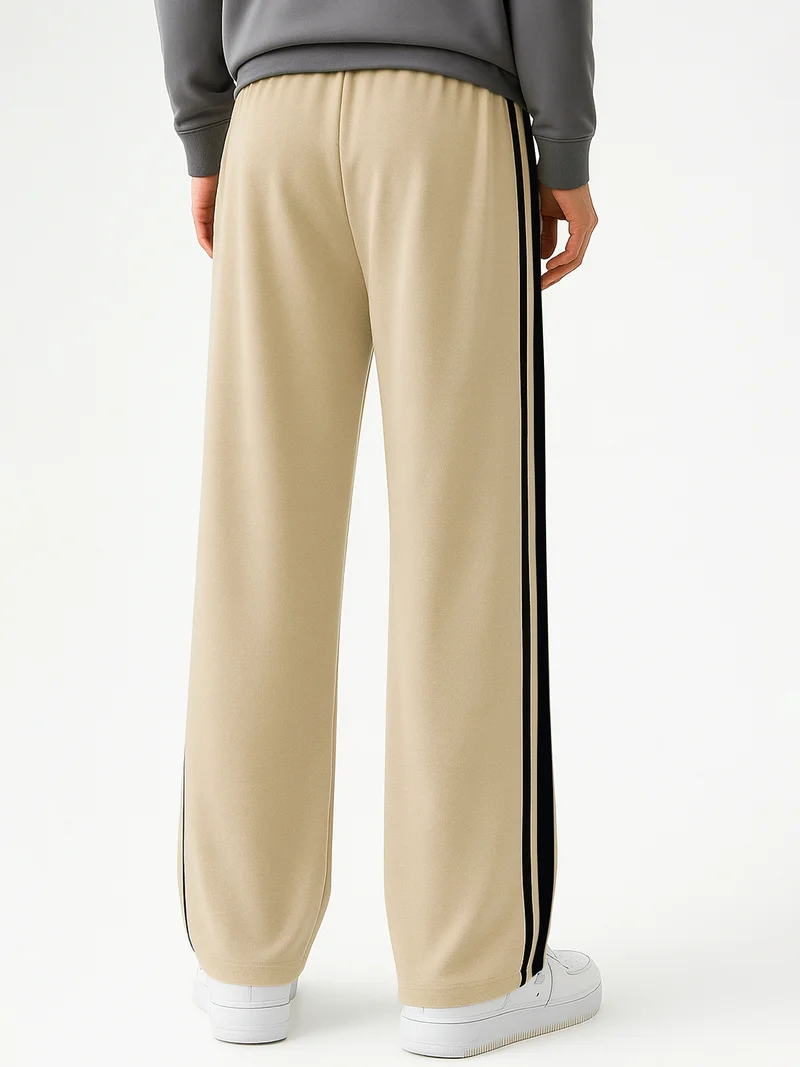 Maniac  Maniac Mens Color Block Beige and Black Cotton Baggy Trackpant for Men | Best Price UAE