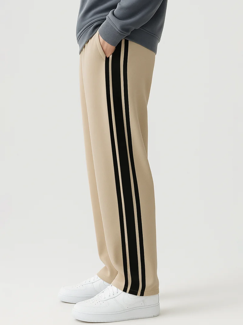 مانياك بنطلون رياضي رجالي فضفاض بلون بيج وأسود