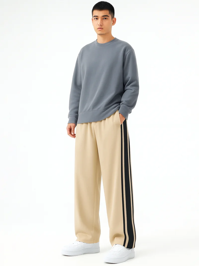Maniac  Maniac Mens Color Block Beige and Black Cotton Baggy Trackpant for Men | Best Price UAE