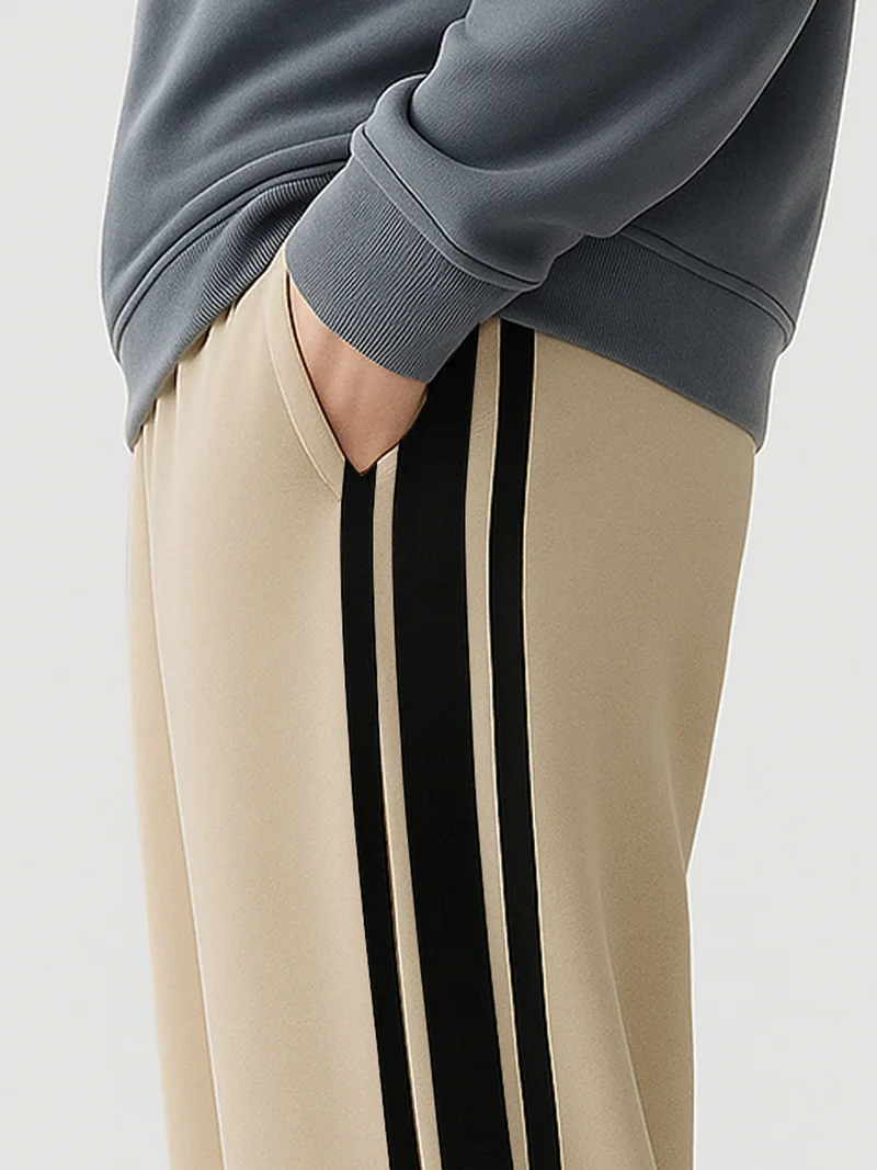 Maniac  Maniac Mens Color Block Beige and Black Cotton Baggy Trackpant for Men | Best Price UAE