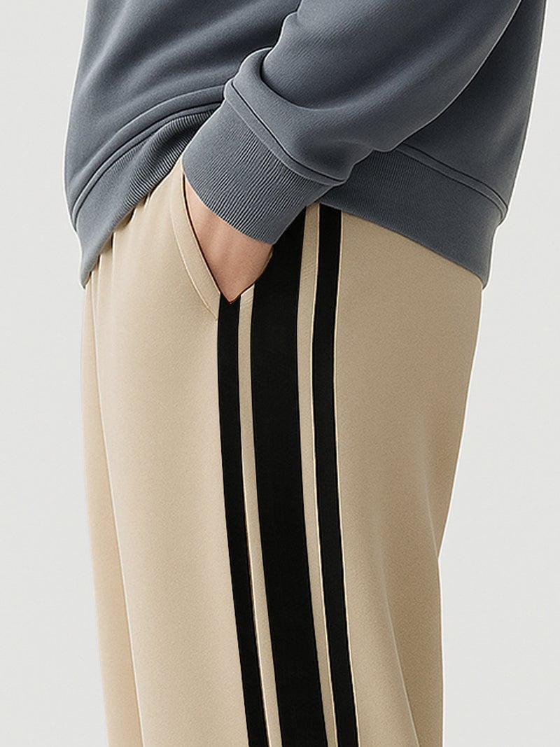 مانياك بنطلون رياضي رجالي فضفاض بلون بيج وأسود - Image 4