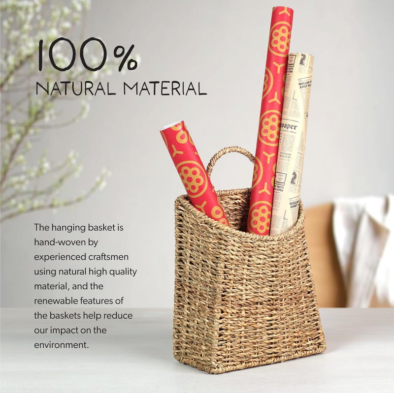 SIEUSALEVN Woven Hanging Seagrass Baskets, Hanging Wall Wicker Basket, Handmade Organizer Baskets, Hanging Flower Basket for Shelves, Walls, Doors, Balconies, Front of House, Garden,...(Seagrass) - Image 2