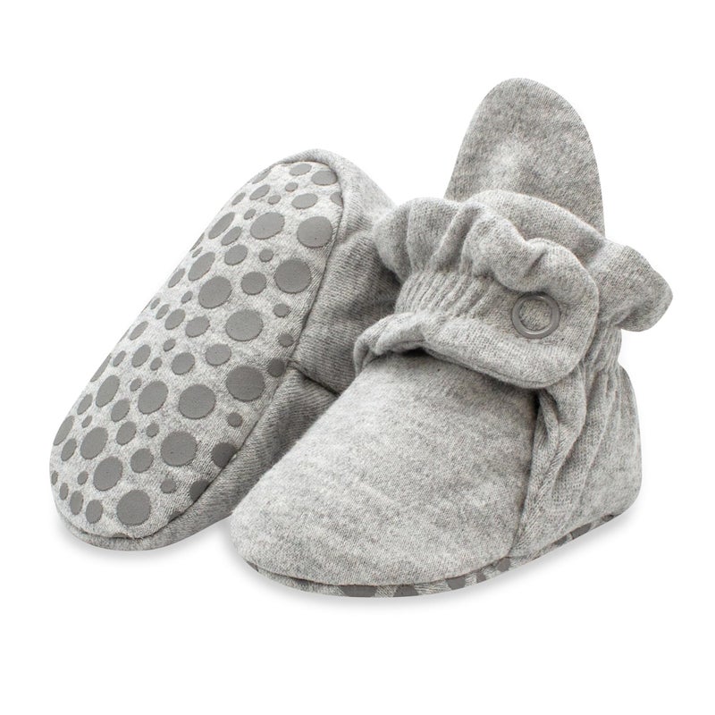 Zutano Unisex Organic Cotton Baby Booties With Gripper Soles, Gray Heather, 18M - Image 1