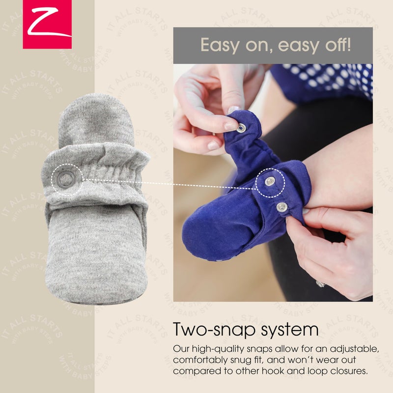 Zutano Unisex Organic Cotton Baby Booties With Gripper Soles, Gray Heather, 18M - Image 3