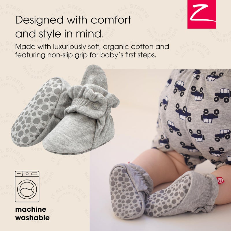 Zutano Unisex Organic Cotton Baby Booties With Gripper Soles, Gray Heather, 18M - Image 2