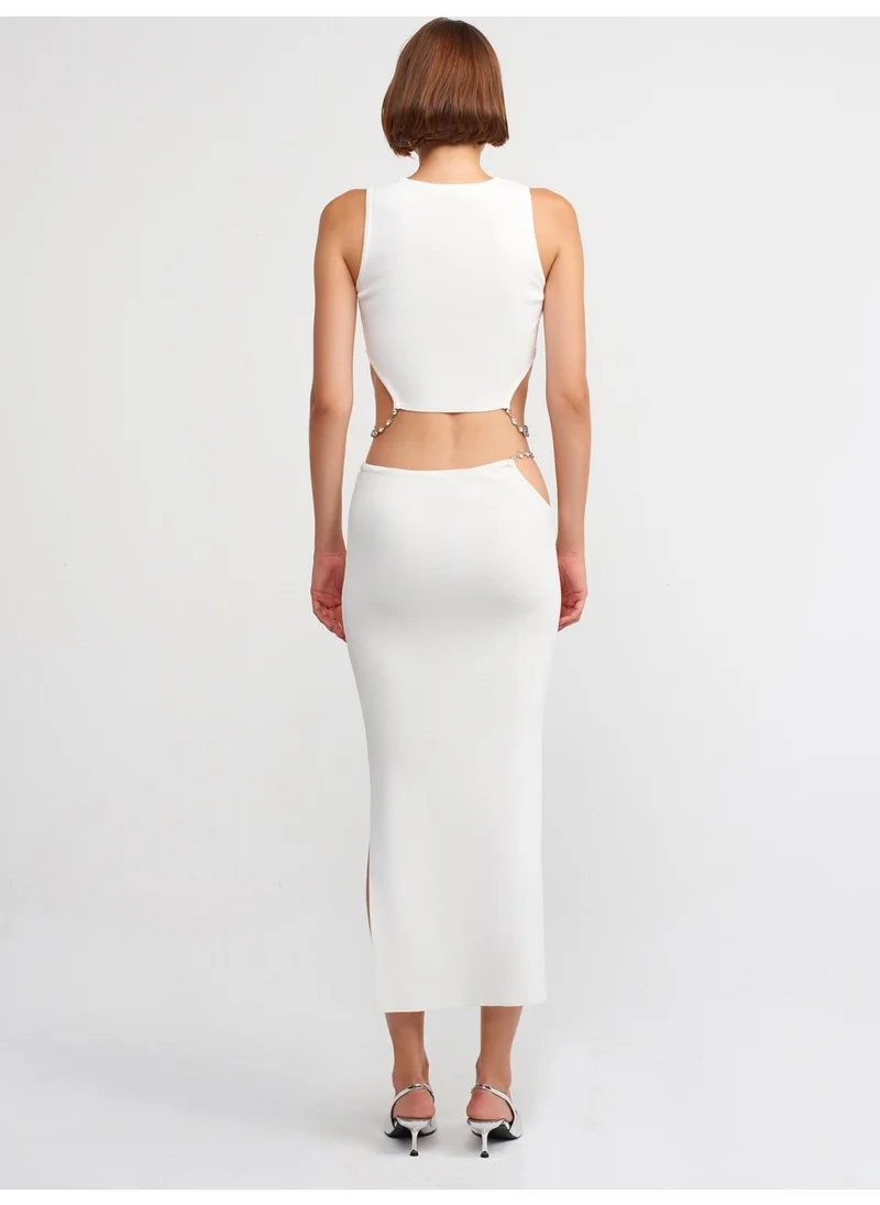 ديلفين 80110 Low Waist Stoned Knitwear Skirt-Ecru