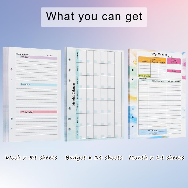 Toplive 3 Pack A5 Planner Refill 82 Sheet Colored Monthly Weekly Planner Refill Paper 6 Hole Budget Sheets Expense Tracker Inserts for A5 Binder Cover Bill Saving Organizer, Colorful - Image 2