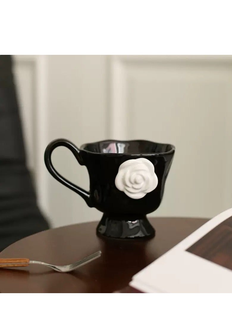 جوسكوين فنجان قهوة كامليليا، كوب سيراميك للشاي بعد الظهر، كوب مارك بتصميم ظلي لزهرة الكاميليا، كوب ماء للاستخدام المنزلي والمكتب، كوب إفطار إبداعي للحليب والقهوة لللاتيه، الشاي، الحليب، والأسود. - Image 1