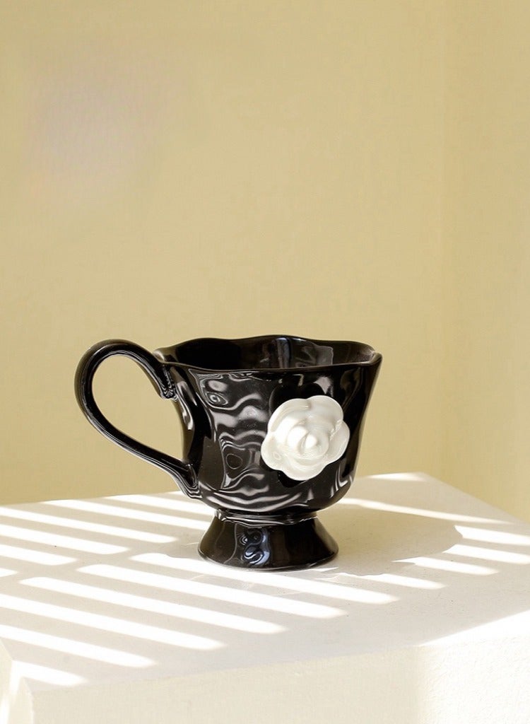 جوسكوين فنجان قهوة كامليليا، كوب سيراميك للشاي بعد الظهر، كوب مارك بتصميم ظلي لزهرة الكاميليا، كوب ماء للاستخدام المنزلي والمكتب، كوب إفطار إبداعي للحليب والقهوة لللاتيه، الشاي، الحليب، والأسود. - Image 2