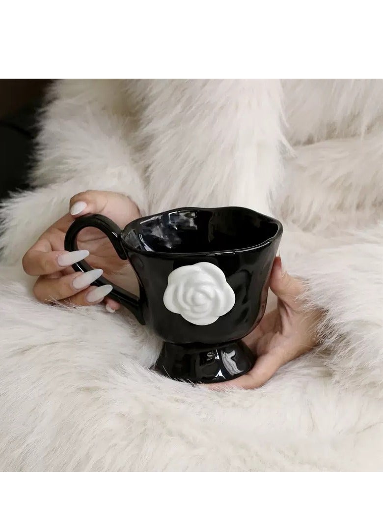 جوسكوين فنجان قهوة كامليليا، كوب سيراميك للشاي بعد الظهر، كوب مارك بتصميم ظلي لزهرة الكاميليا، كوب ماء للاستخدام المنزلي والمكتب، كوب إفطار إبداعي للحليب والقهوة لللاتيه، الشاي، الحليب، والأسود. - Image 4