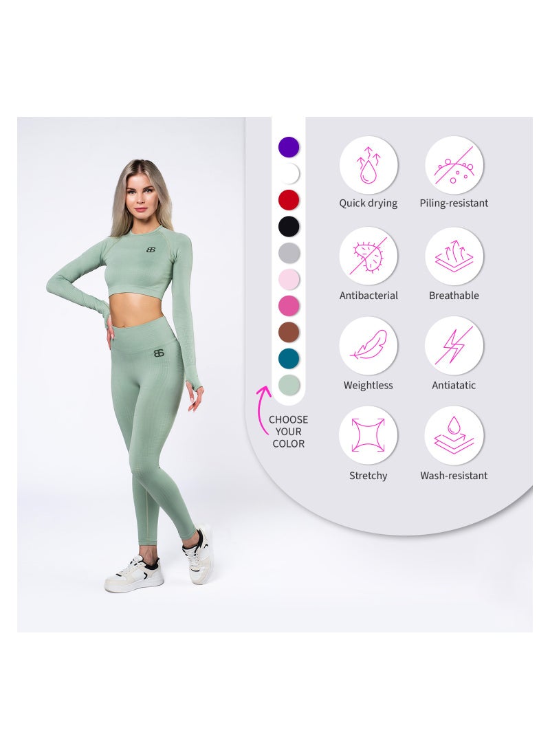 Bernessi Nylon Sport Leggings for Women High Waisted Ladies Gym Workout Running Fitness Yoga Pants with Tummy Control Textured Green - Image 4