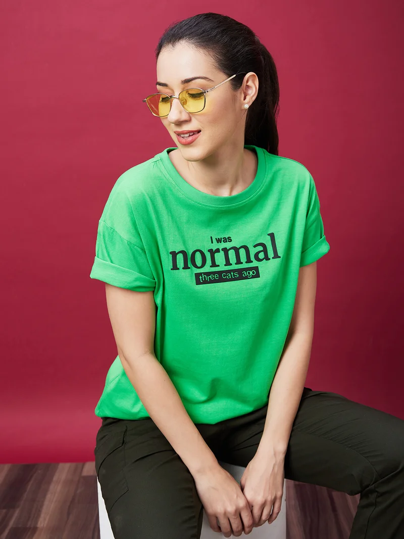 جلو باص تيشيرت نسائي قطن أوفر سايز بطبعة حروف