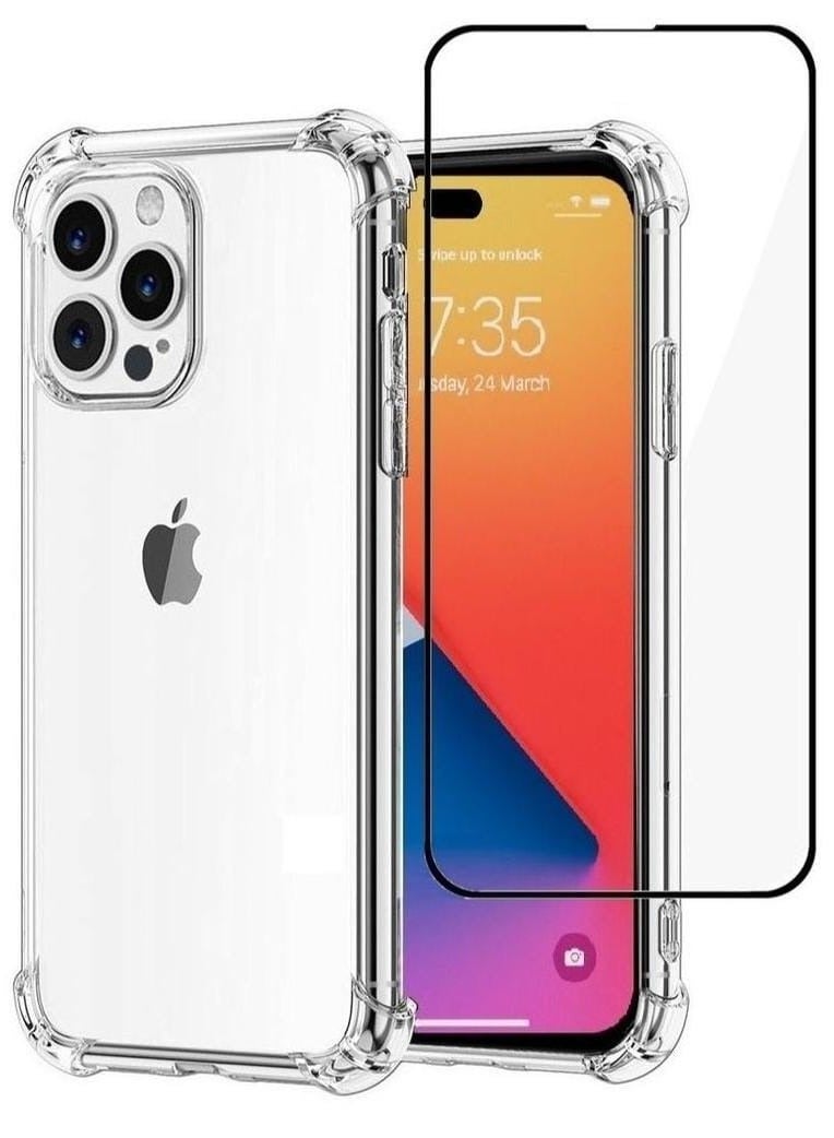2Pack for iPhone 14 Pro Clear Case and Screen Protector 360 Degree Front and Back Protection Shockproof Soft TPU with Anti-Scratch Tempered Glass 6.1 inch - Image 1