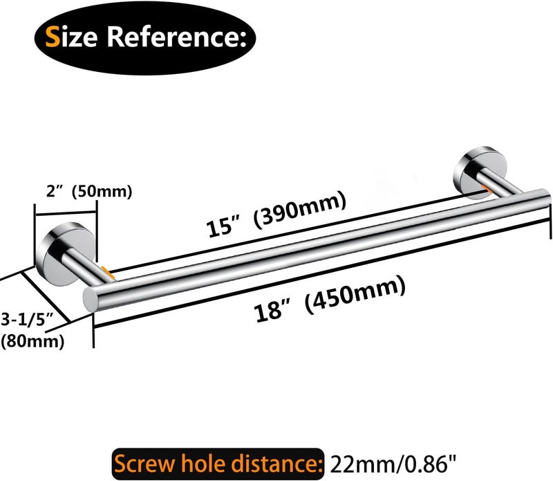 Nolimas Polished Chrome Bath Towel Bar Single Bars Towel Rack Rod Classic Wall Mounted Stainless Steel Bathroom Towel Bar Toilet Kitchen Towel Shelf Single Layer,18inch - Image 3